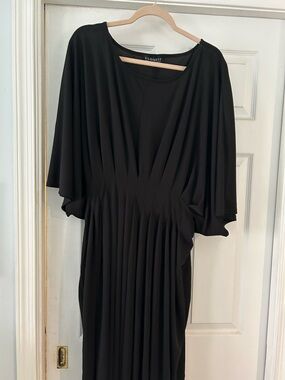 Eloquii Black Draped Maxi Dress with Pleated Waist